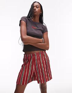 Полосатые шорты Topshop с широкими штанинами, плиссированные, красного цвета