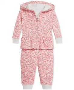 Комплект из велюровой толстовки с цветочным принтом и брюк для девочек Polo Ralph Lauren, мультиколор