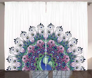 ABAKUHAUS Цветная деревенская штора, экзотический дикий павлин, штора для спальни со сборками, петлями и крючками, 280 x 175 см, цвет: фиолетовый, синий, зеленый, розовый Abakuhaus