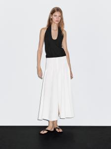 Длинное контрастное платье Massimo Dutti, черный