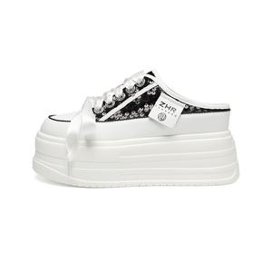 ZHR Женские противоскользящие закрытые тапочки черные [платформа 6,5 см + скрытая танкетка 2,5 см], цвет Black[Platform Sole 6.5cm+Hidden Wedge 2.5cm]