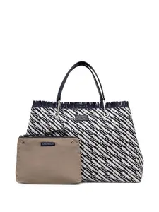 Плетеная сумка-тоут с бахромой EMPORIO ARMANI, синий