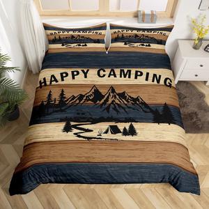 Erosebridal Комплект постельного белья Happy Camping Retro Rustic Camper для детей и подростков, чехол на одеяло в стиле фермерского дома, Dark Blue Brown