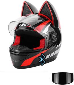 Шлем мотоциклетный Dcoltmi-888 Bluetooth с кошачьими ушками, красный