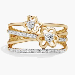 Кольцо с 4 рядами лепестков сердца и бриллиантов из желтого золота 14 карат (1/3 карата). Blue Nile