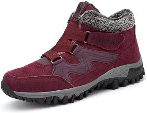 Женские зимние флисовые снежные ботинки с меховой подкладкой, теплые ботильоны на липучке, зимние водонепроницаемые уличные ботинки, модные женские ботинки Generic, Red