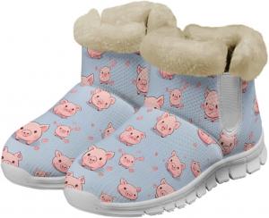 Зимние теплые сапоги chaqlin Cute Pig для женщин, плоская подошва, противоскользящие, устойчивые к холоду, легкие, с флисовой подкладкой и плюшевым мехом, удобные, повседневные, для улицы, Cute Pig Love Heart