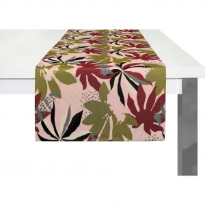 Дорожка на стол Jungle, органическая, сертифицирована GOTS через CERES 0242, произведено в Германии Adam, темно-красный/зеленый/розовый