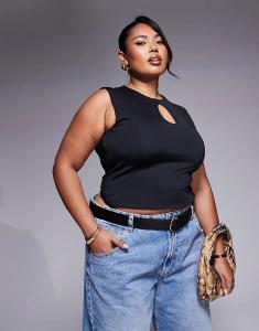 Облегающий топ с вырезом-замочной скважиной черного цвета ASOS