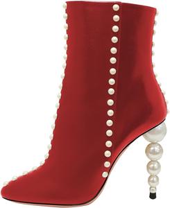 Женские сексуальные ботильоны YDN с жемчугом, заостренным закрытым носком, молнией на щиколотке, на стройном высоком каблуке, для вечеринок, выпускного и свадьбы, размеры US 4-16, Red