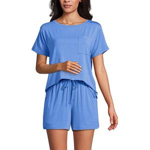 Женский комплект пижамы с коротким рукавом и шортами Lands' End, Crisp Blue