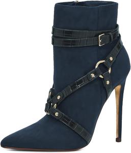 Женские ботильоны FYS с заостренным носком на высоком каблуке-кубита, ремешок с пряжкой, сексуальные короткие ботиночки с боковой молнией, для платья, осенняя обувь, размеры US 4-16, Navy