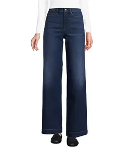 Женские джинсы Recover с высокой талией и широкими штанинами синего цвета Lands' End, синий