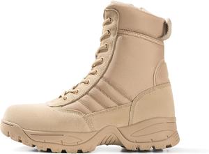 Мужские тактические военные ботинки черного цвета, водонепроницаемые кожаные, мотоботинки для боя с боковой молнией, противоскользящие и удобные для ношения весь день (6-20 см) Wideway