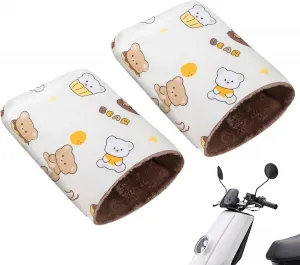 Мотоциклетные перчатки на руль, зимняя защита рук для мотоцикла, защита от холода в автомобиле с милым принтом медведя - теплые перчатки на руль для мотоцикла, защита рук для, Beigegelb