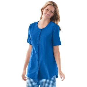 Женская рубашка больших размеров с коротким рукавом из жатой ткани Woman Within, Bright cobalt