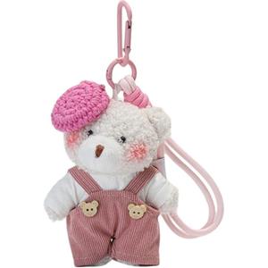 Милый плюшевый брелок в виде медвежонка в комбинезоне и берете художника, 12 см Whoops, белый/розовый