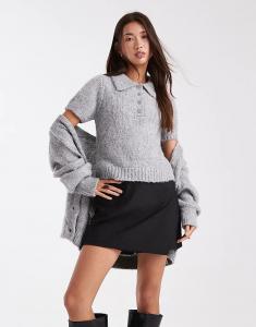 Трикотажное поло с короткими рукавами ASOS DESIGN светло-серого цвета