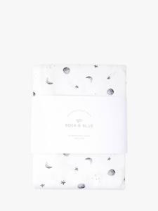 Детская простыня на резинке из бамбука и хлопка с лунным принтом Rosa & Blue, White