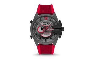 DIESEL Часы MEGA CHIEF Collection Armor Series Wrist Watch Quartz Movement Silicone Strap Black Dial Men's Watch DZ4551, Red Watch Dial