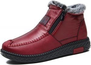 Женские кожаные теплые зимние сапоги с мехом, удобные, с круглым носком, средней высоты, с двумя боковыми молниями, на плоской подошве, водонепроницаемые, противоскользящие, для прогулок на улице NEKGNL, Red