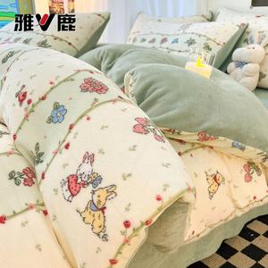 Yalu Комплект бархатного постельного белья из 4 предметов (простыня 200 см, пододеяльник 220х240 см), цвет Fendai Xiaotu-Rong, мягкий и теплый