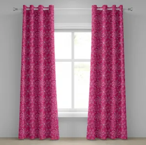 Ярко-розовая штора на люверсах ABAKUHAUS с цветочным узором на розовом фоне, весеннее цветение, декоративные двухпанельные шторы, 280 см x 260 см, розовый, белый, фиолетовый Abakuhaus
