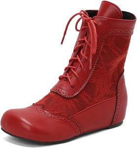 Женские ботинки на щиколотку с круглым носком, шнуровкой и особенно широкой колодкой BLXQPYT, Red
