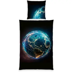 Молодёжное постельное белье Herding Young Collection «Глобус» с великолепным мотивом, цвет bunt