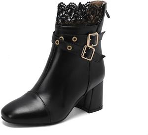 Женские ботильоны Aflngle с квадратным носком, толстым каблуком и высоким блоком, сзади на шнуровке и застежкой-молнии, модные, удобные, нескользящие, для свадеб, вечеринок и повседневной носки, Black