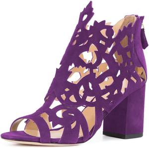 Женские ботильоны YDN с открытым носком, массивным средним каблуком, вырезами, задними молниями, классические праздничные туфли на каблуке, размер 4-16 US, Purple