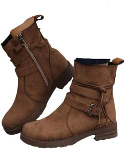 Женские ковбойские ботильоны с широким полноразмерным носком, боковой молнией и ремешком с пряжкой, массивный каблук, осень-зима Generic, F