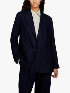 Однобортный льняной блейзер SISLEY, темно-синий