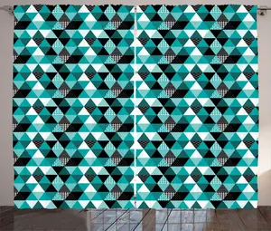 Геометрическая штора в деревенском стиле ABAKUHAUS, разнообразные замысловатые треугольники, универсальные ленточные шторы для гостиной с петлями и крючками, 280 x 225 см, цвет морская пена Abakuhaus