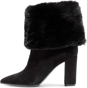 Женские ботильоны YDN с заостренным носком, манжет из меха, каблук-блок, зимние теплые уличные ботинки, размеры 4-15 US, Black