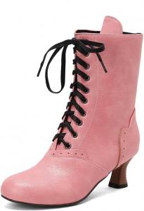 Женские короткие ботинки с шнуровкой и каблуком 5,5 см LYYSKY. Пожалуйста, смотрите таблицу размеров и описание товара. Размеры: US4-US17/EU34-EU50, Pink(Pu)