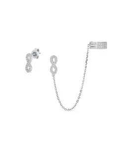 Серьги-Каффы с символом любви, продевающиеся в хрящ, с застежкой-крючком, бесконечность, комплект из золотых сережек-гвоздиков с фианитами Bling Jewelry, silver