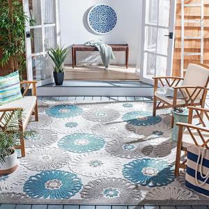 Ковер SAFAVIEH, 244 x 305 см, Cabana Collection, бежевый и синий, без линьки и простой в уходе, идеален для помещений с высокой проходимостью: гостиная, спальня, столовая (CBN676B)