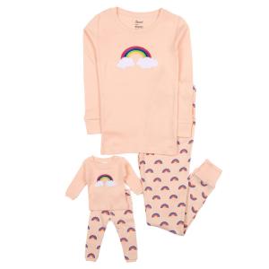 Хлопковая пижама для девочек и подходящая кукла Радуга Leveret, цвет Rainbow Peach
