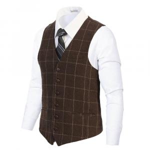 Мужской строгий твидовый жилет Gioberti с узором «елочка» на 6 пуговицах, цвет Graph Light Brown