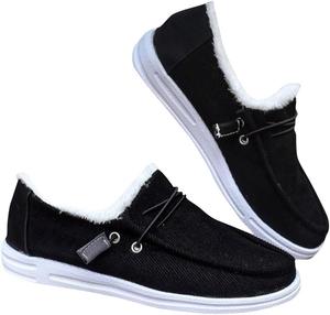 Женские ботинки однотонные, слипоны с круглым носком, низкие, бархатные, теплые и пушистые, с мягкой подошвой против скольжения, зимние удобные обувь Cydmoty, Black