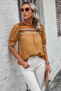 Геометрический принт элегантная блузка с объемными рукавами TRUEDAMES, желтый