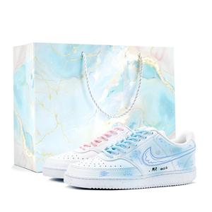 Nike Кроссовки для скейтбординга Court Vision 1 Pink Blue Wings, износостойкие, низкие, унисекс, небесно-голубые