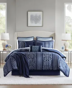 Комплект постельного белья Addison Park Bella Floral, 14 предметов, размер Queen Macy'S, темно-синий