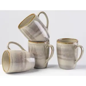 Gipfelstück кружка «Туманный лес», (набор, 4 шт.), стиль Сканди, реактивная глазурь, каждое изделие уникально, 4 шт, бежевый/коричневый