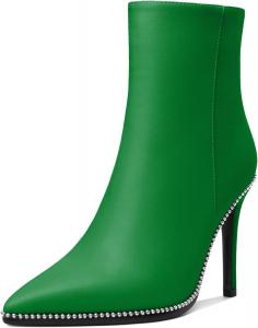 Женские ботильоны AUMOTED с заостренным носком, высокие каблуки-стилет, короткие ботинки с бусинами и молнией, каблук 3,7 дюйма, осенне-зимние нарядные женские ботинки