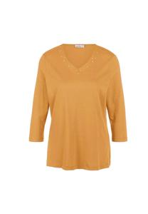 Короткий размер: футболка с очаровательным вырезом и стразами. Goldner, цвет safran