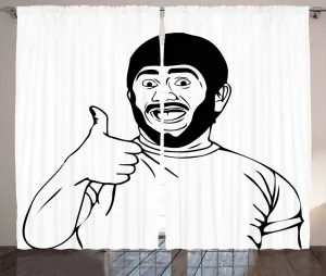 Штора ABAKUHAUS в деревенском стиле, с юмором, "Молодец, братан, большой палец вверх", присборенная штора из тесьмы для спальни с петлями и крючками, 280 x 225 см, белая с черным Abakuhaus