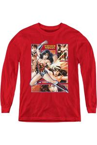 Футболка с длинным рукавом для подростков "Лига справедливости Америки" с панелями Wonder Woman Gildan, красный