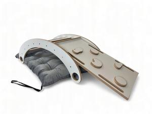 Маленькая ДЕРЕВЯННАЯ качалка + слайд + стена + серая бархатная подушка CE Gugi